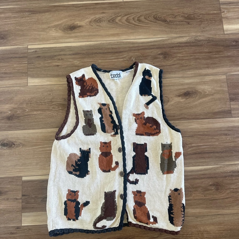 Teddi womens vintage Cat Patterned Vest size medium